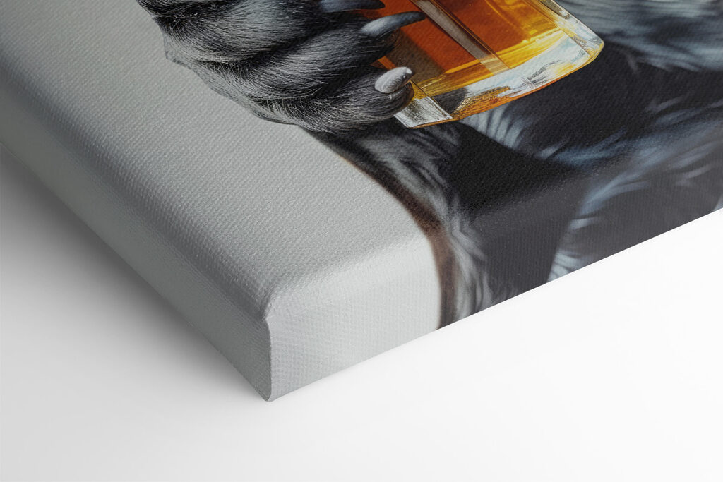 Dog wearing sunglasses and holding a glass of beer