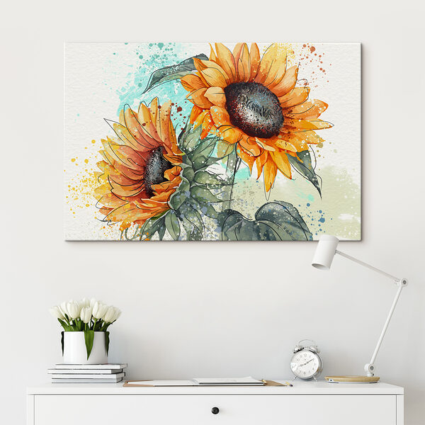 Painting of sunflowers on a white background Painting of sunflowers on a white background