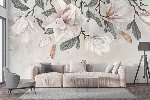 White flowers and leaves on a white background White flowers and leaves on a white background