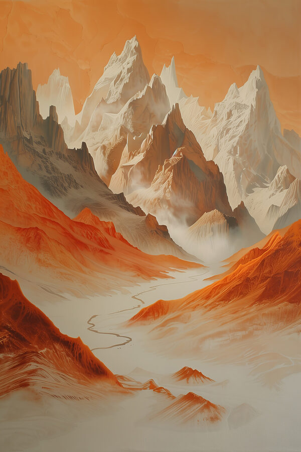 Mountain range with a road in the distance