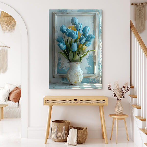 Váza kék és sárga tulipánokkal Váza kék és sárga tulipánokkal