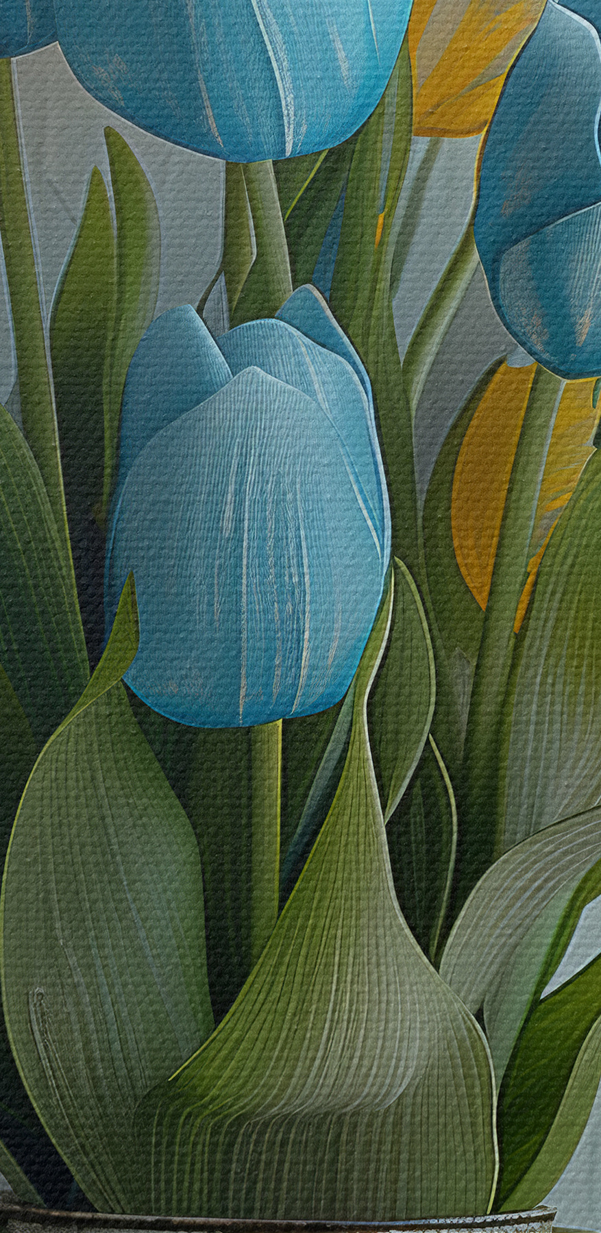 Váza kék és sárga tulipánokkal