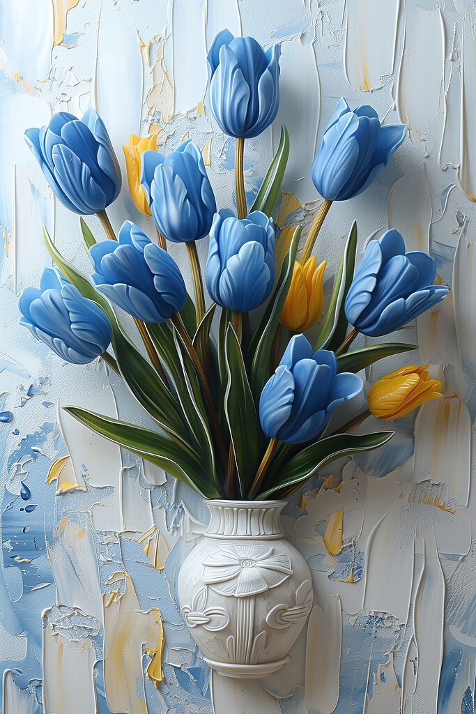Vase of blue tulips