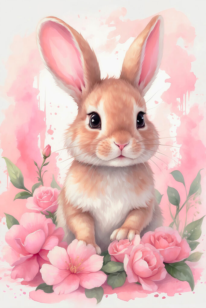 Rabbit with pink flowers