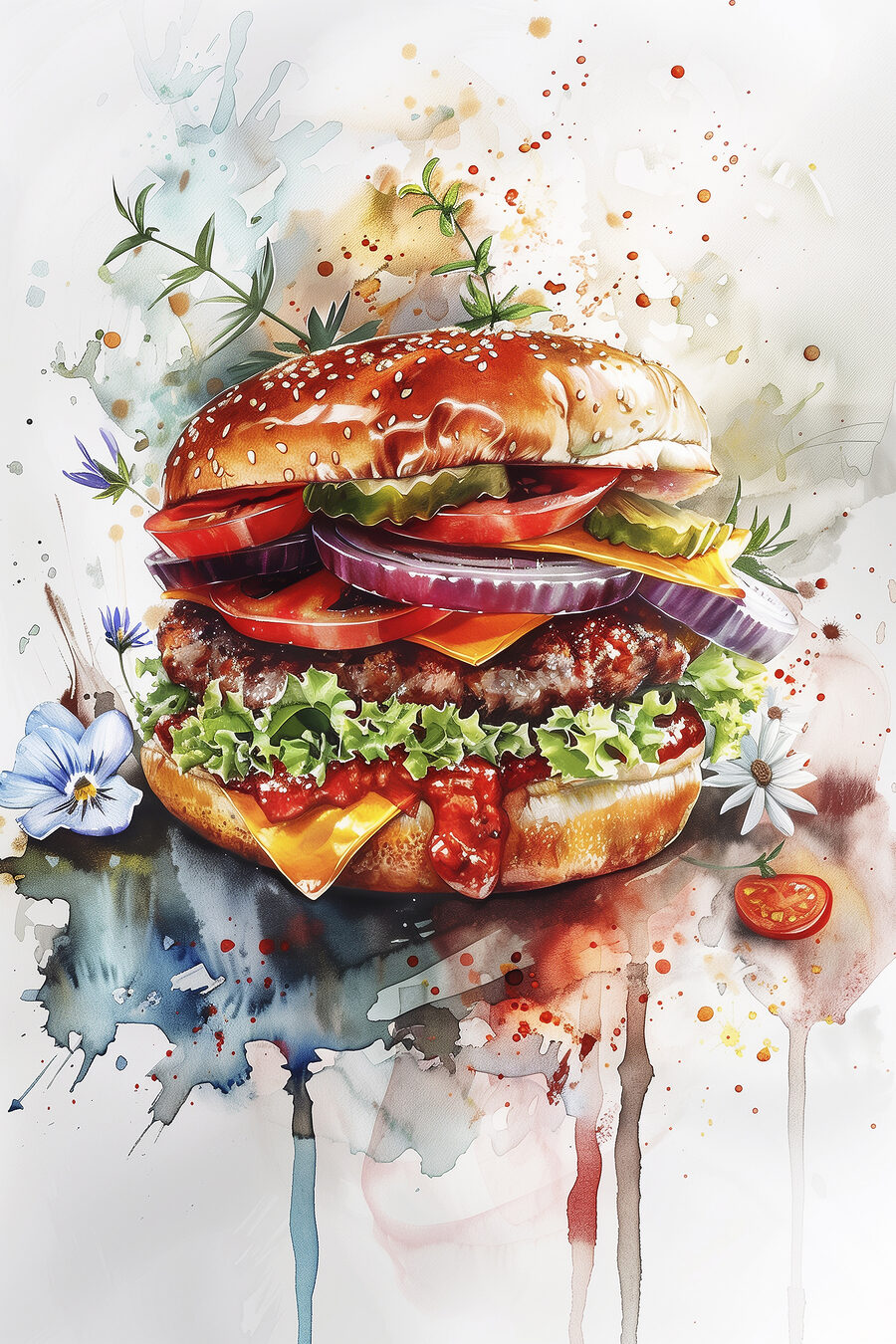 Vászonképek Akvarell egy hamburgerről - Image 11