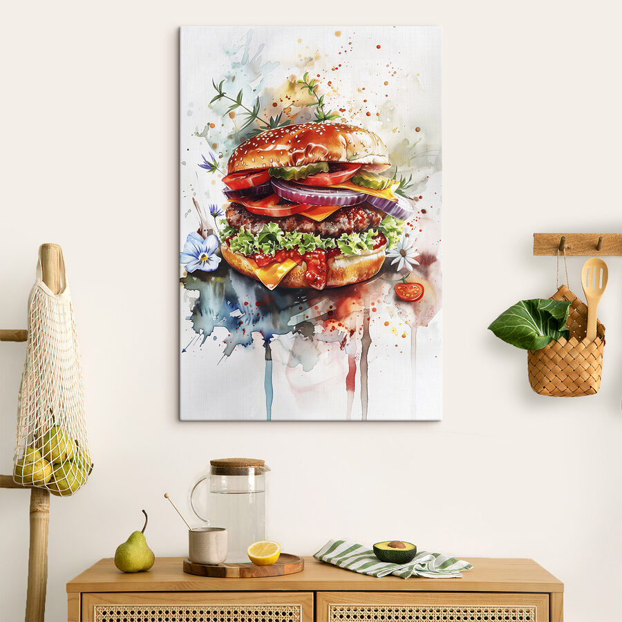 Vászonképek Akvarell egy hamburgerről
