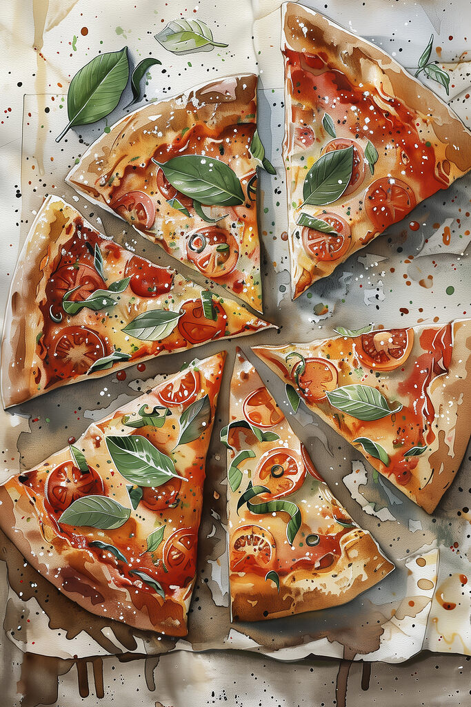 Pizza with tomatoes and basil