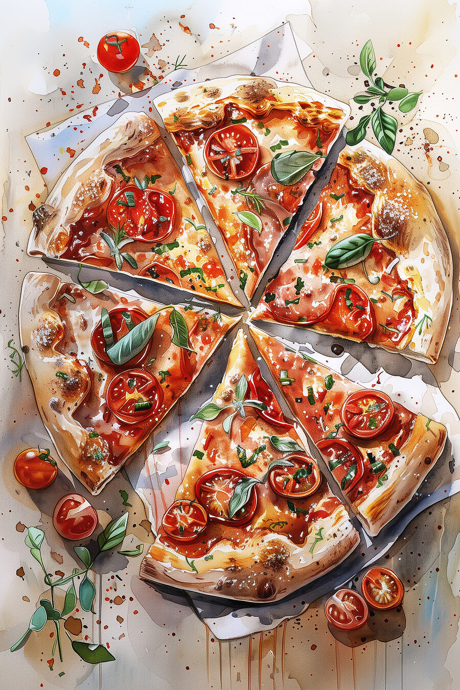 Akvarell egy pizza