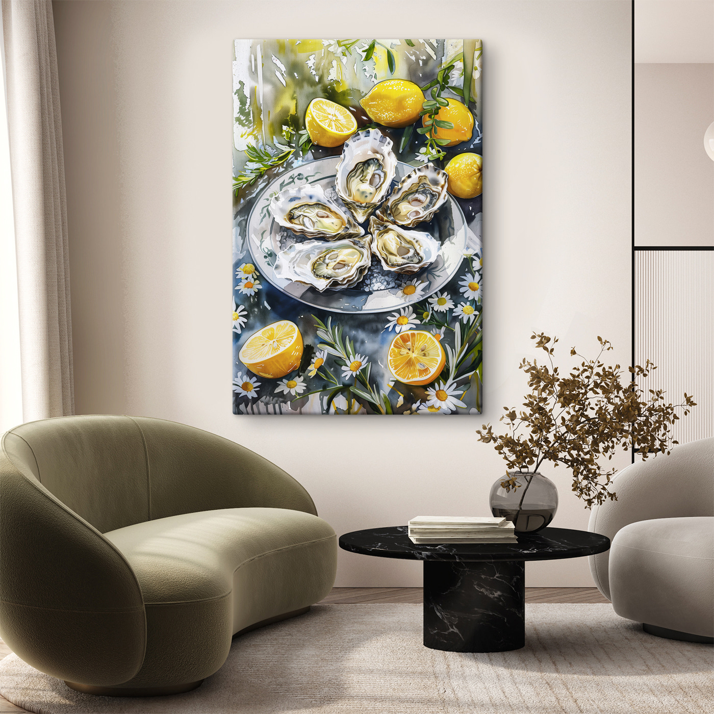 Plate of oysters and lemons Plate of oysters and lemons