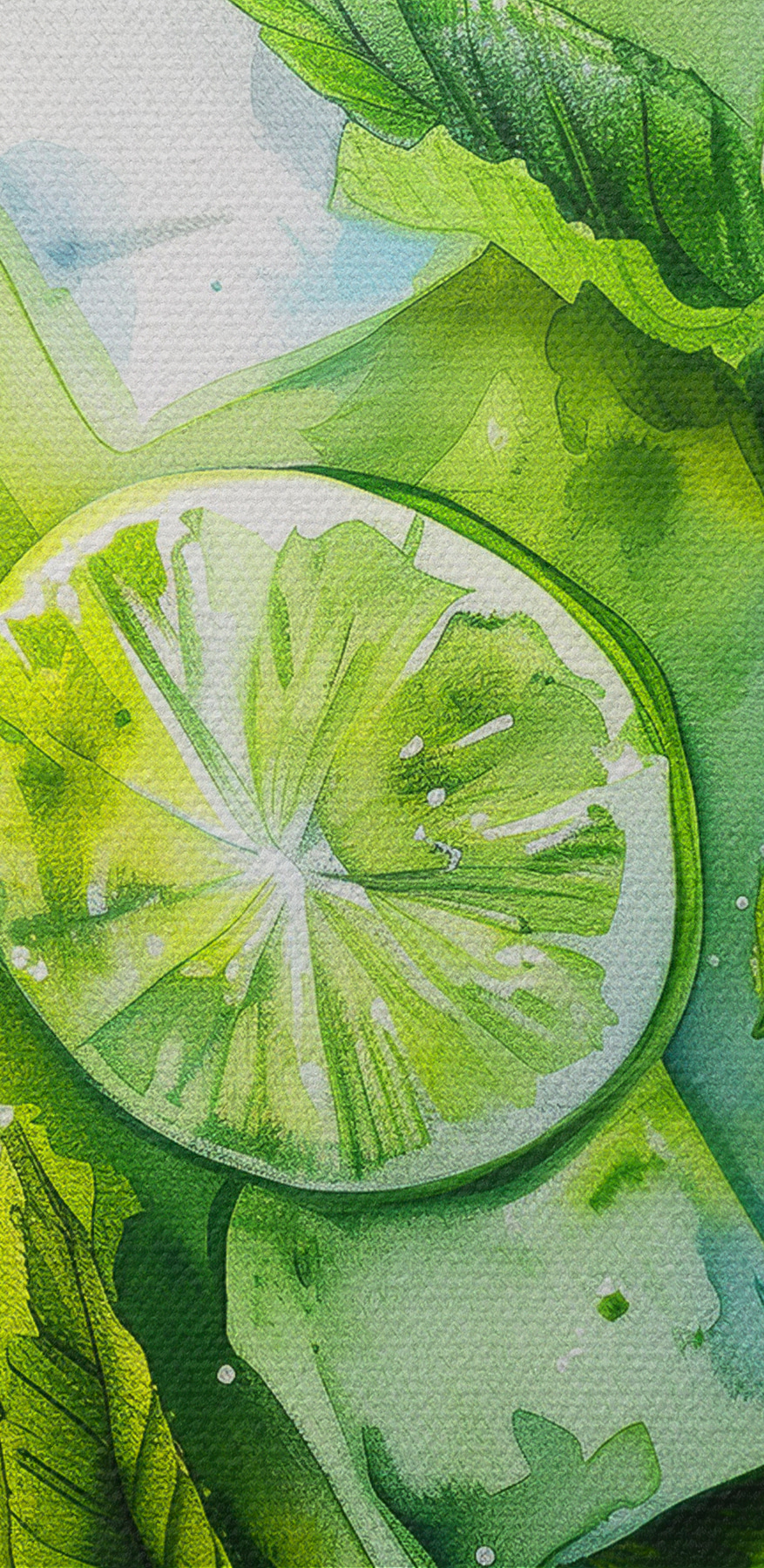 Akvarell egy ital lime-mal és levelekkel