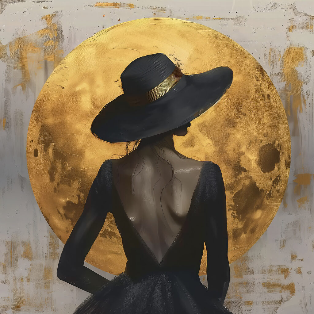 Woman in a black dress and hat