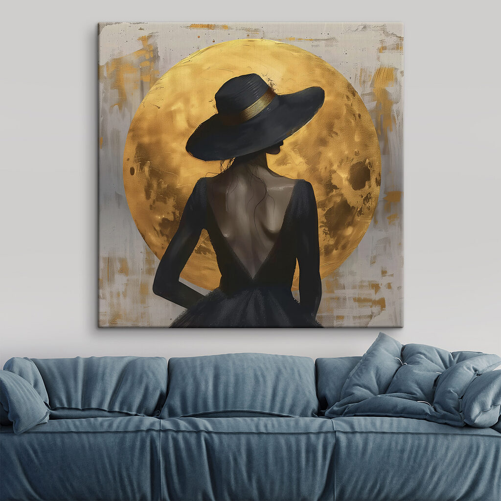 Woman in a black dress and hat