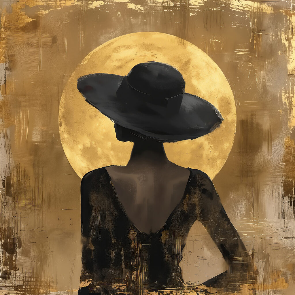 Woman in a black dress and hat