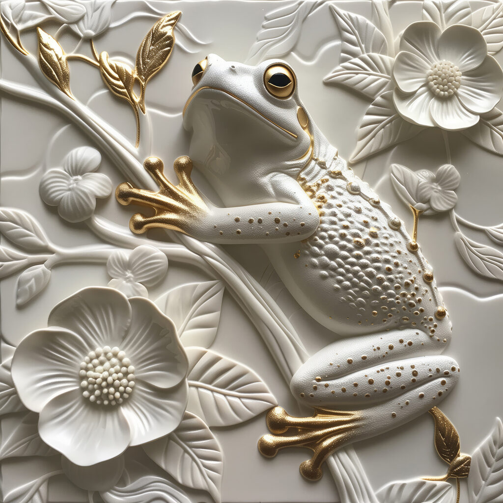 Decorative frog on floral design Decorative frog on floral design