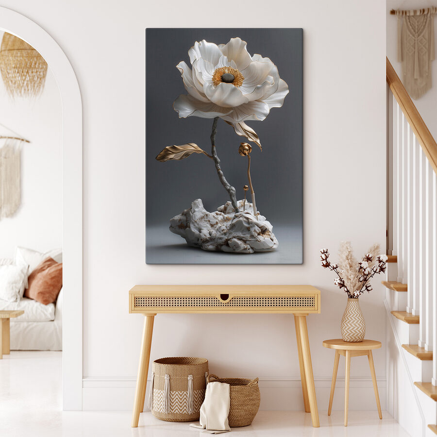 Elegáns porcelán virágszobor a kiállításon