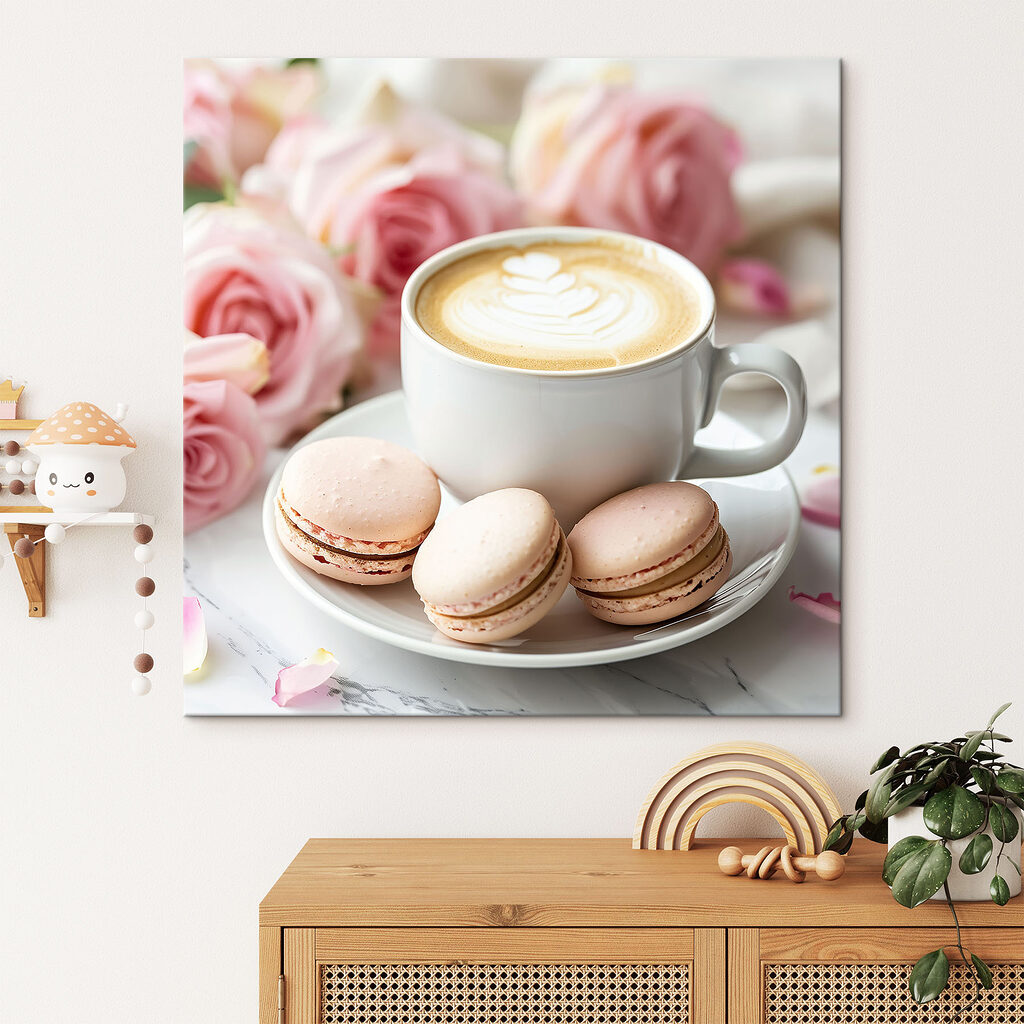 Cup of coffee and cookies on a plate
