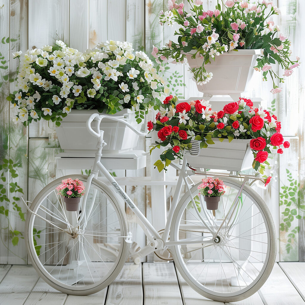 Bicycle with flowers in baskets Bicycle with flowers in baskets