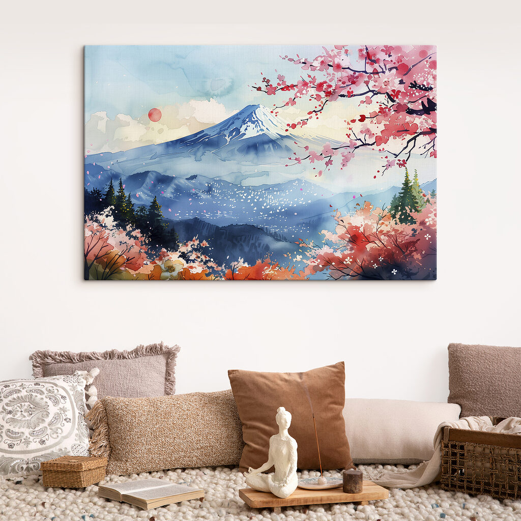 Watercolor of a mountain with a snowy peak