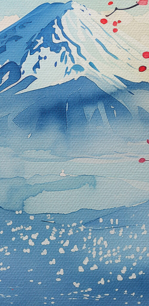 Watercolor of a mountain with a snowy peak