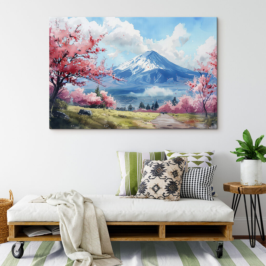 Mount Fuji with pink flowers