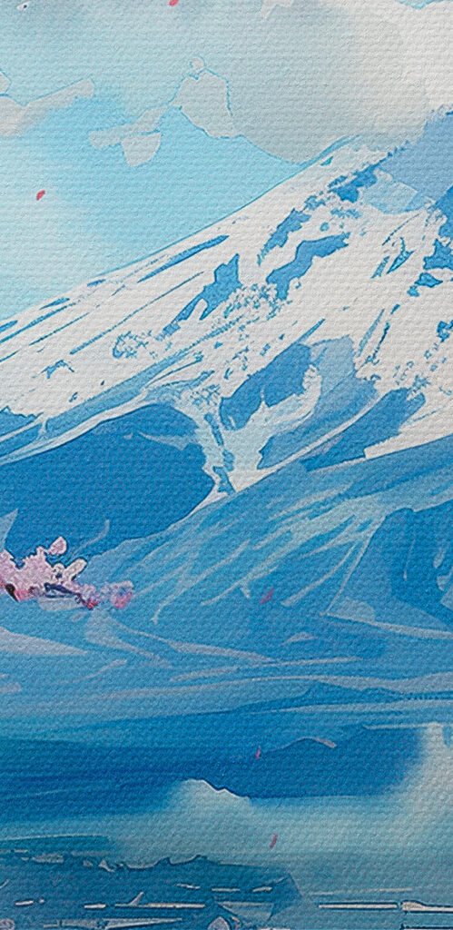 Mount Fuji with pink flowers