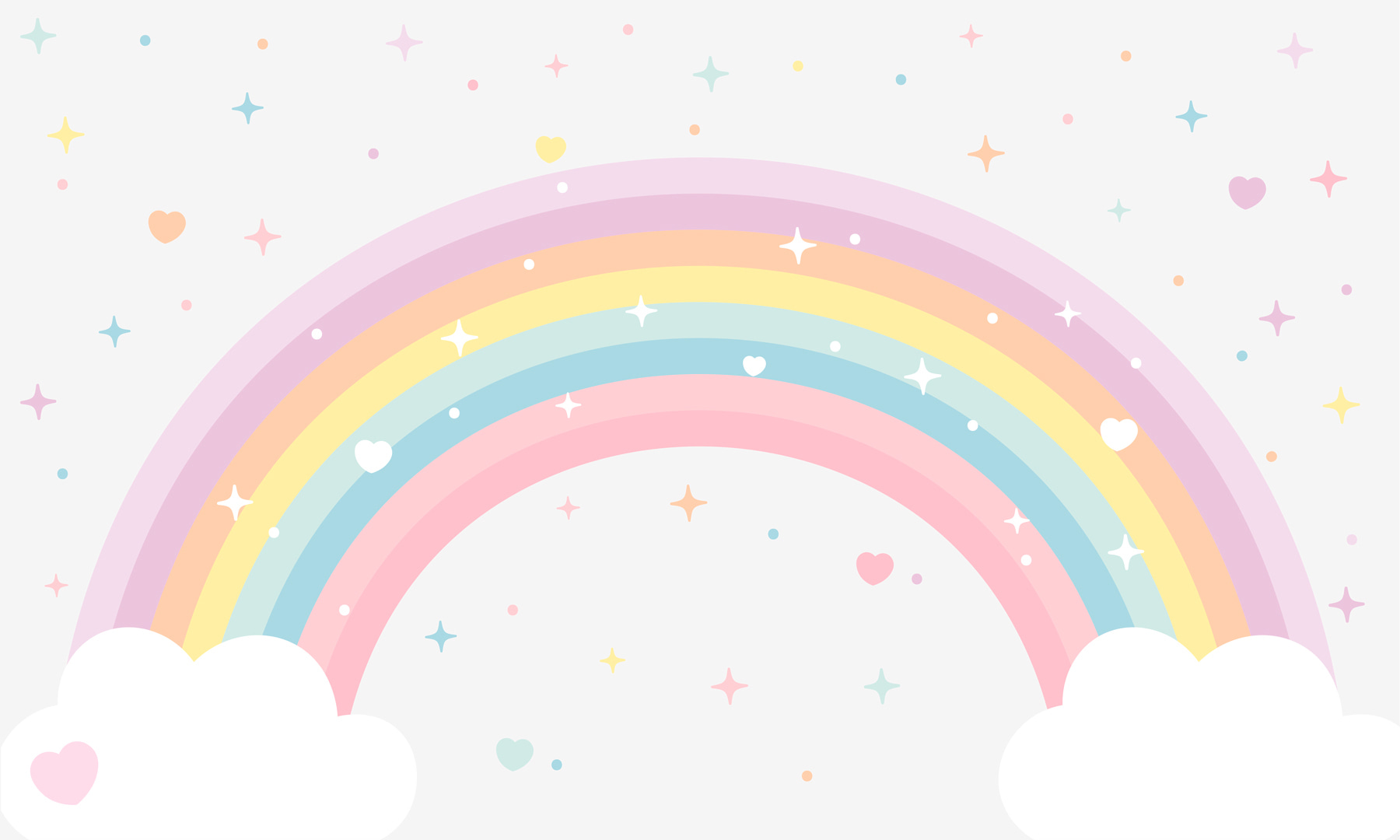 Rainbow with clouds and stars