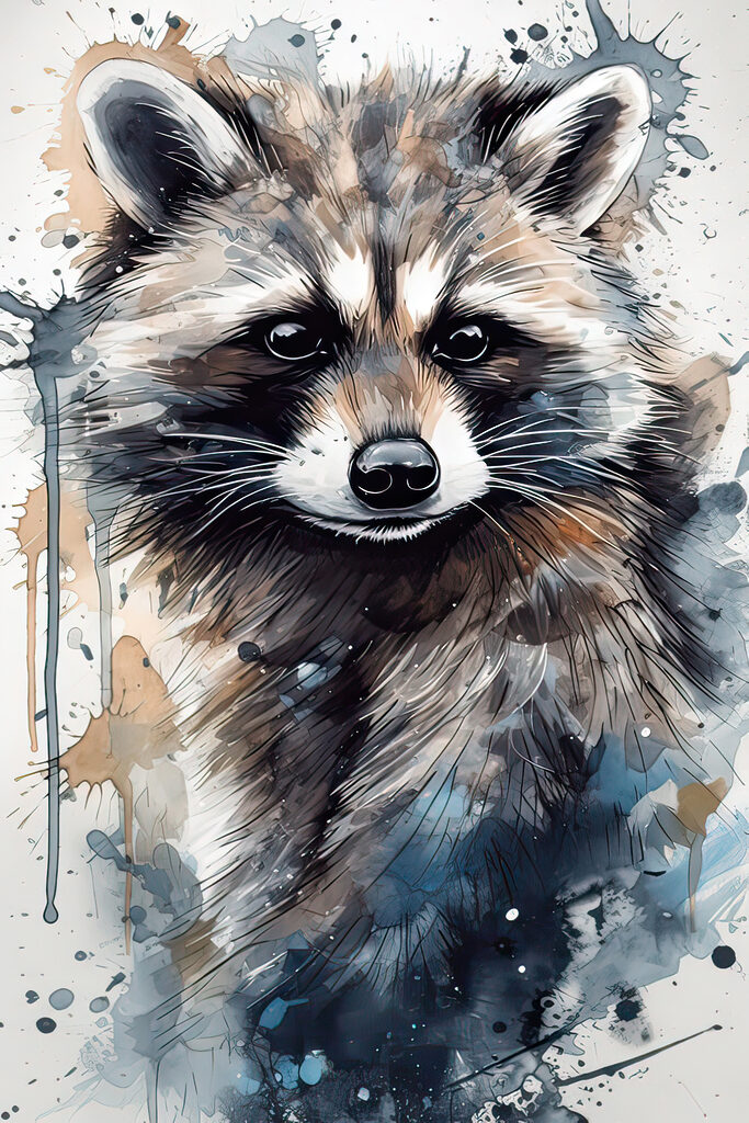 Raccoon with watercolor splashes Raccoon with watercolor splashes