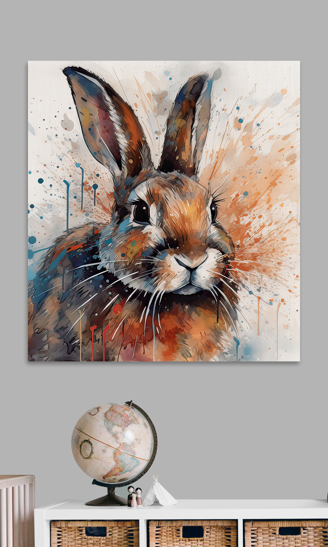 Rabbit with paint splashes