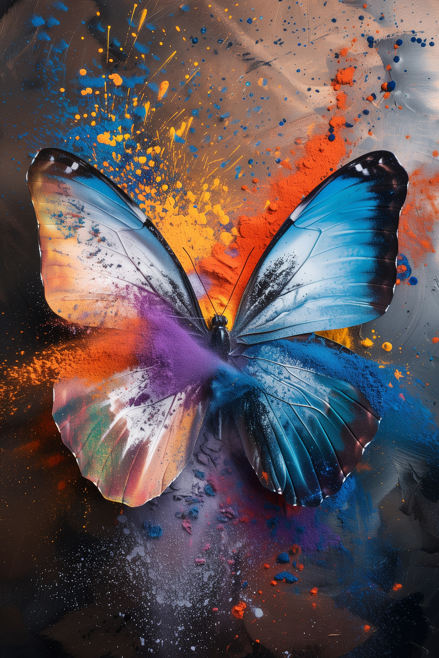 Butterfly with colorful powder