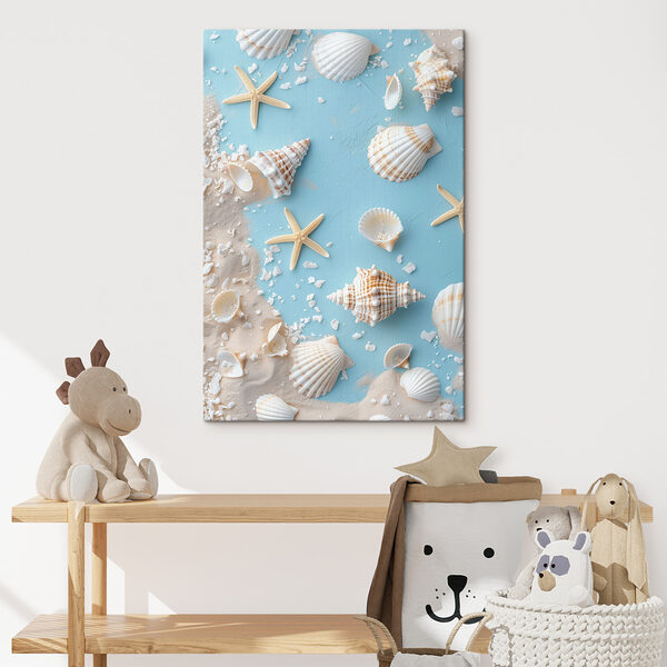 Group of seashells and starfish on sand