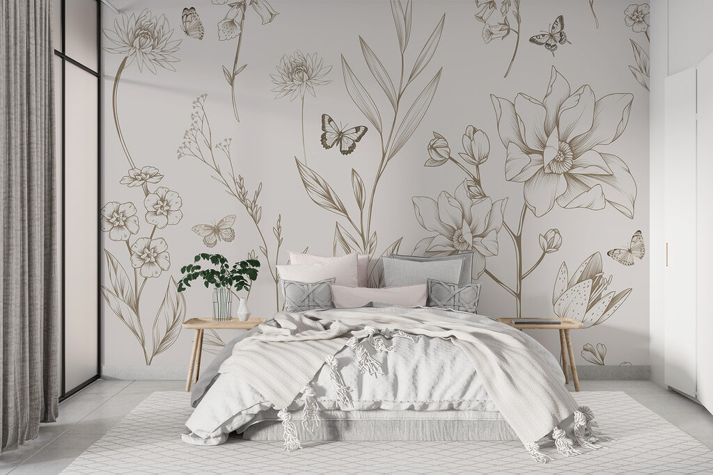 Wallpaper with flowers and butterflies Wallpaper with flowers and butterflies