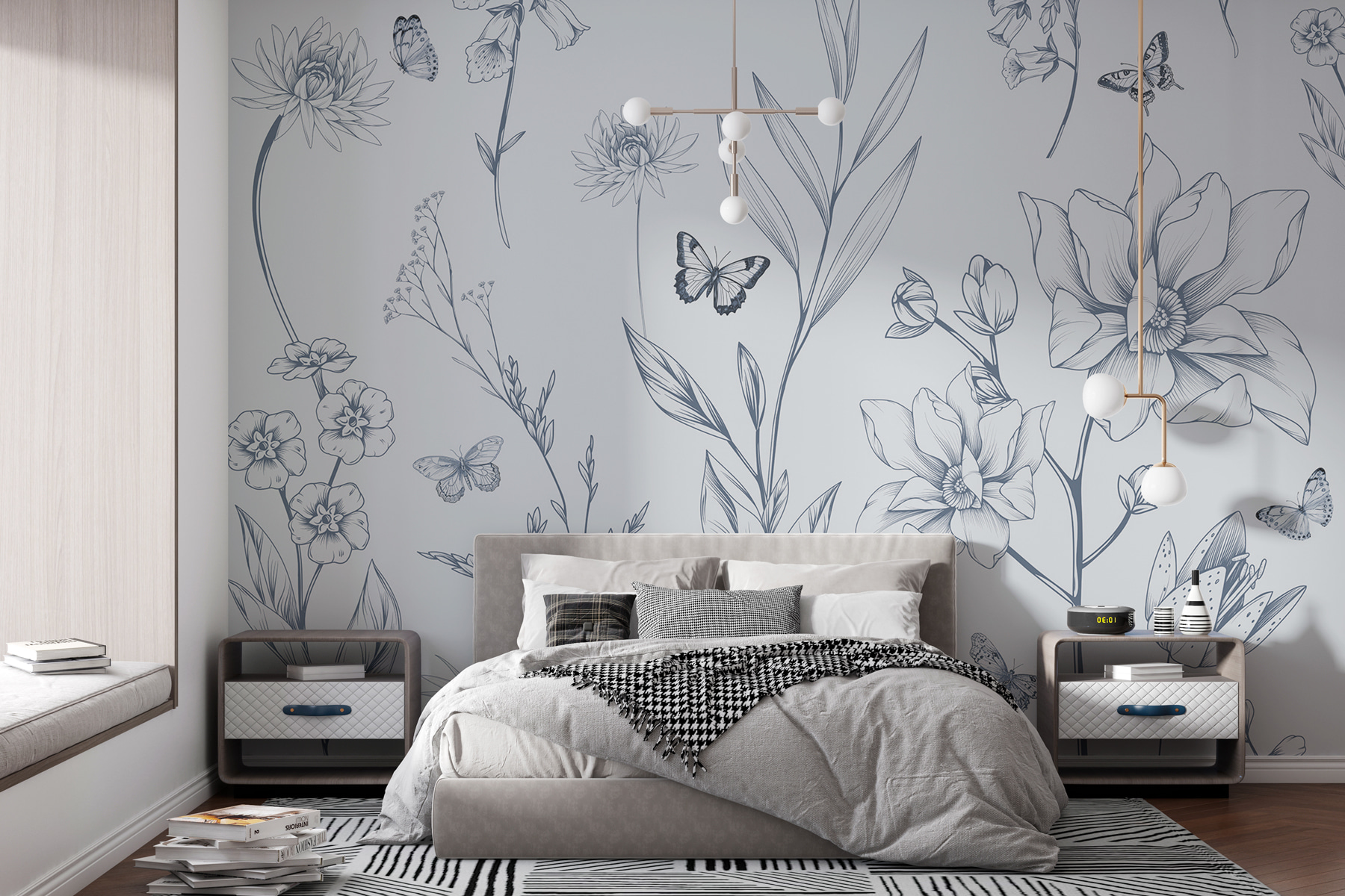 Drawing of flowers and butterflies Drawing of flowers and butterflies