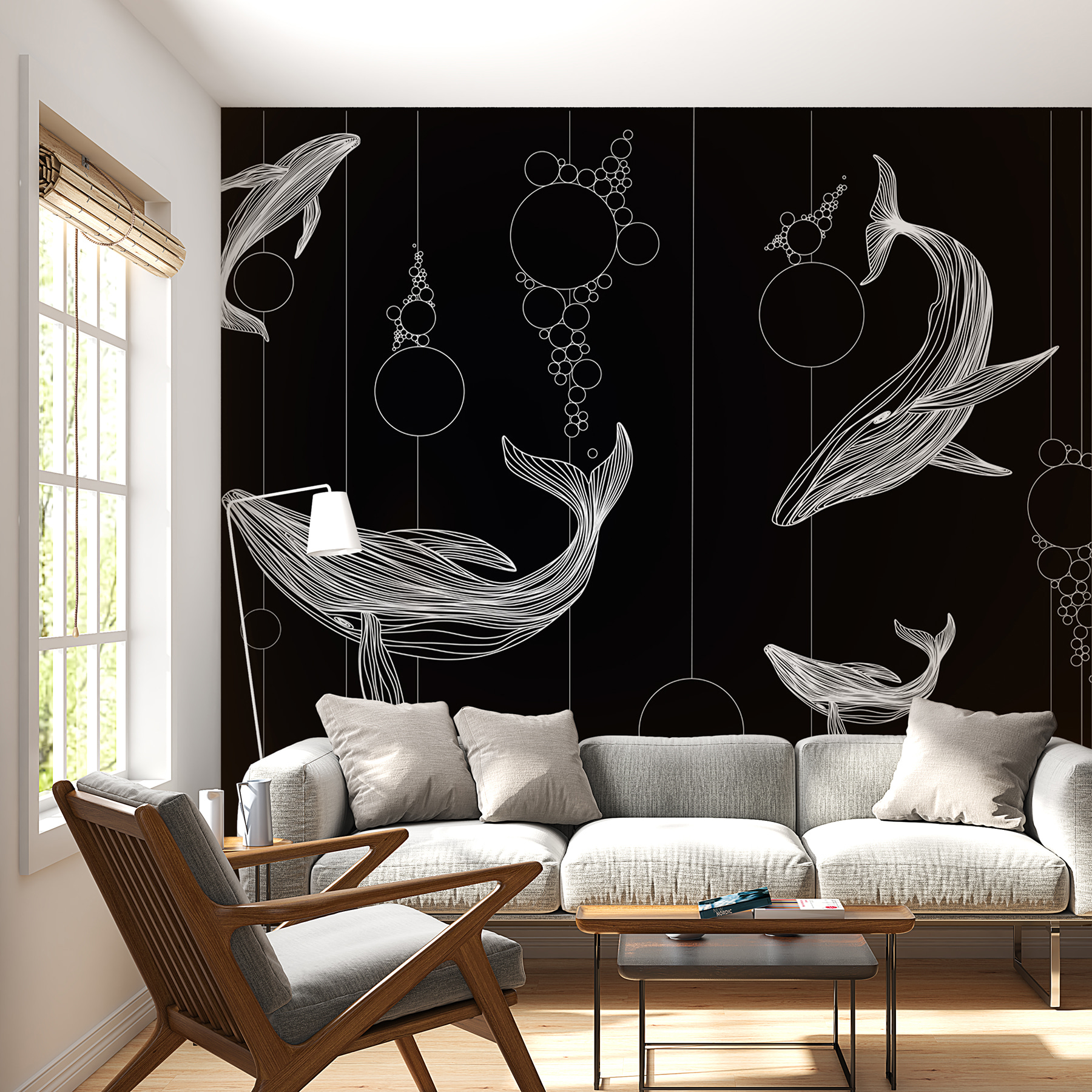 Group of whales and bubbles