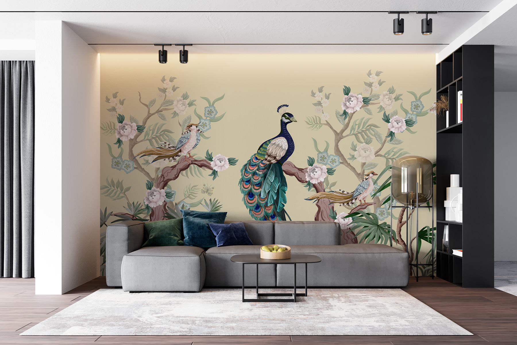 Wallpaper with birds on branches