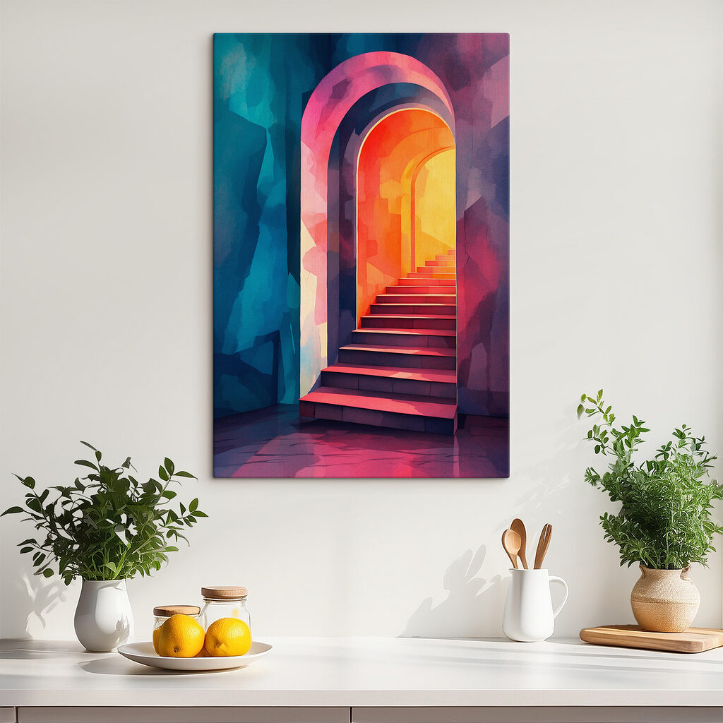 Colorful hallway with stairs