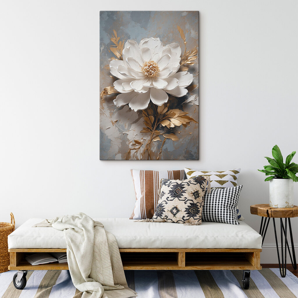 White flower with metallic leaves