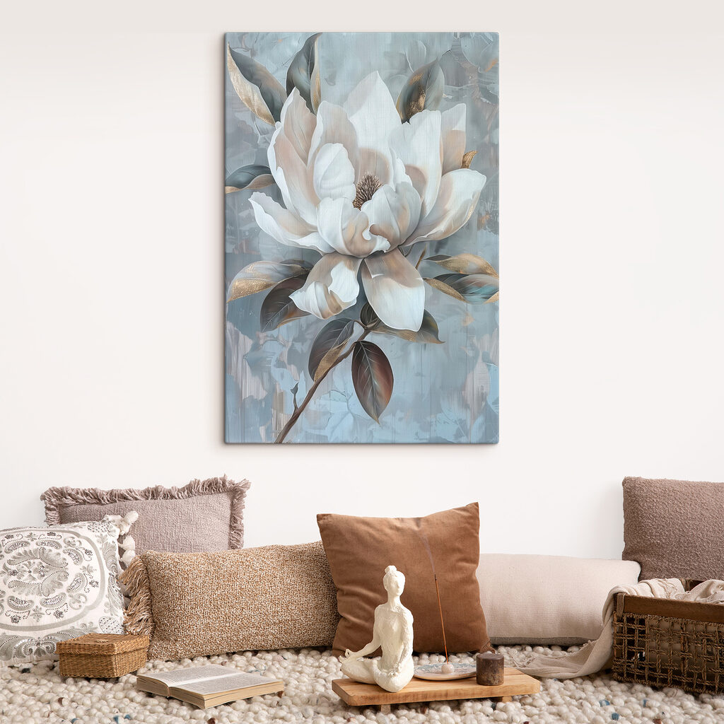 White flower with brown leaves