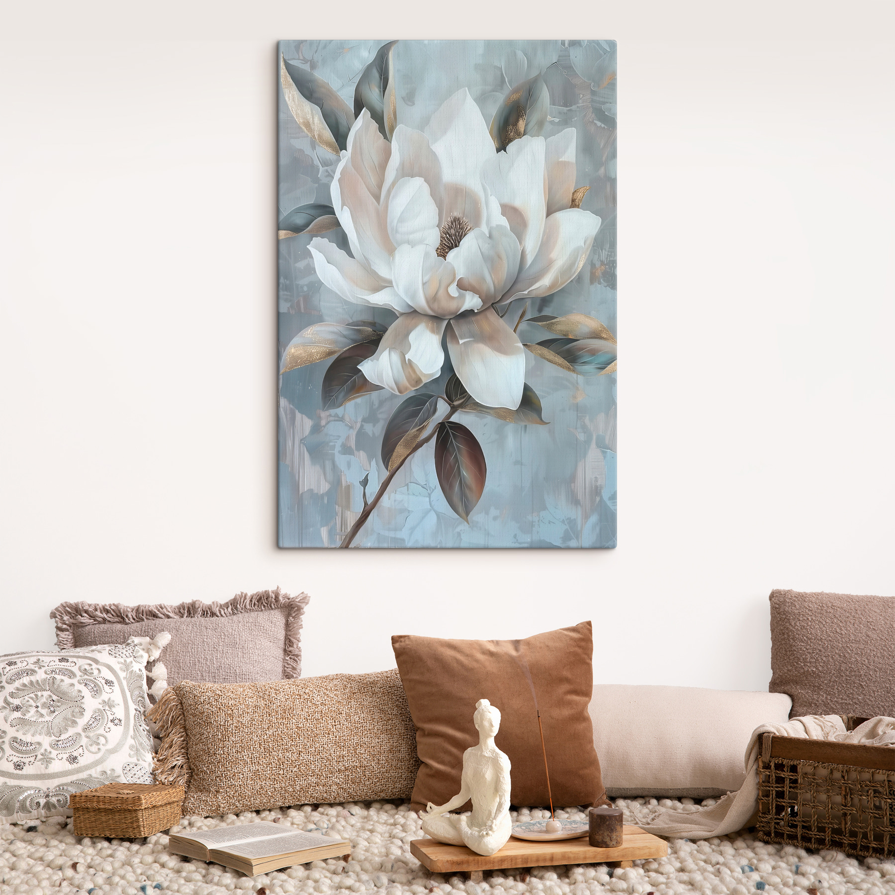 White flower with brown leaves