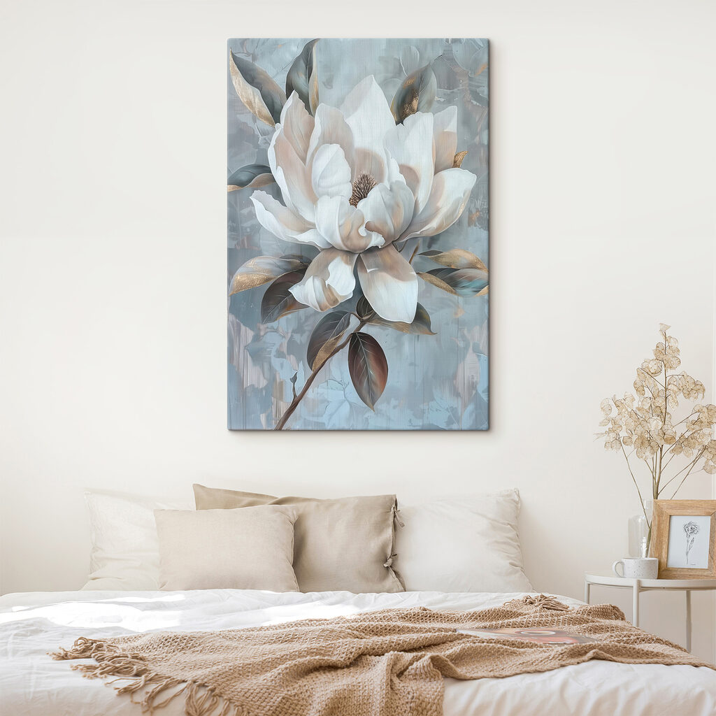 White flower with brown leaves