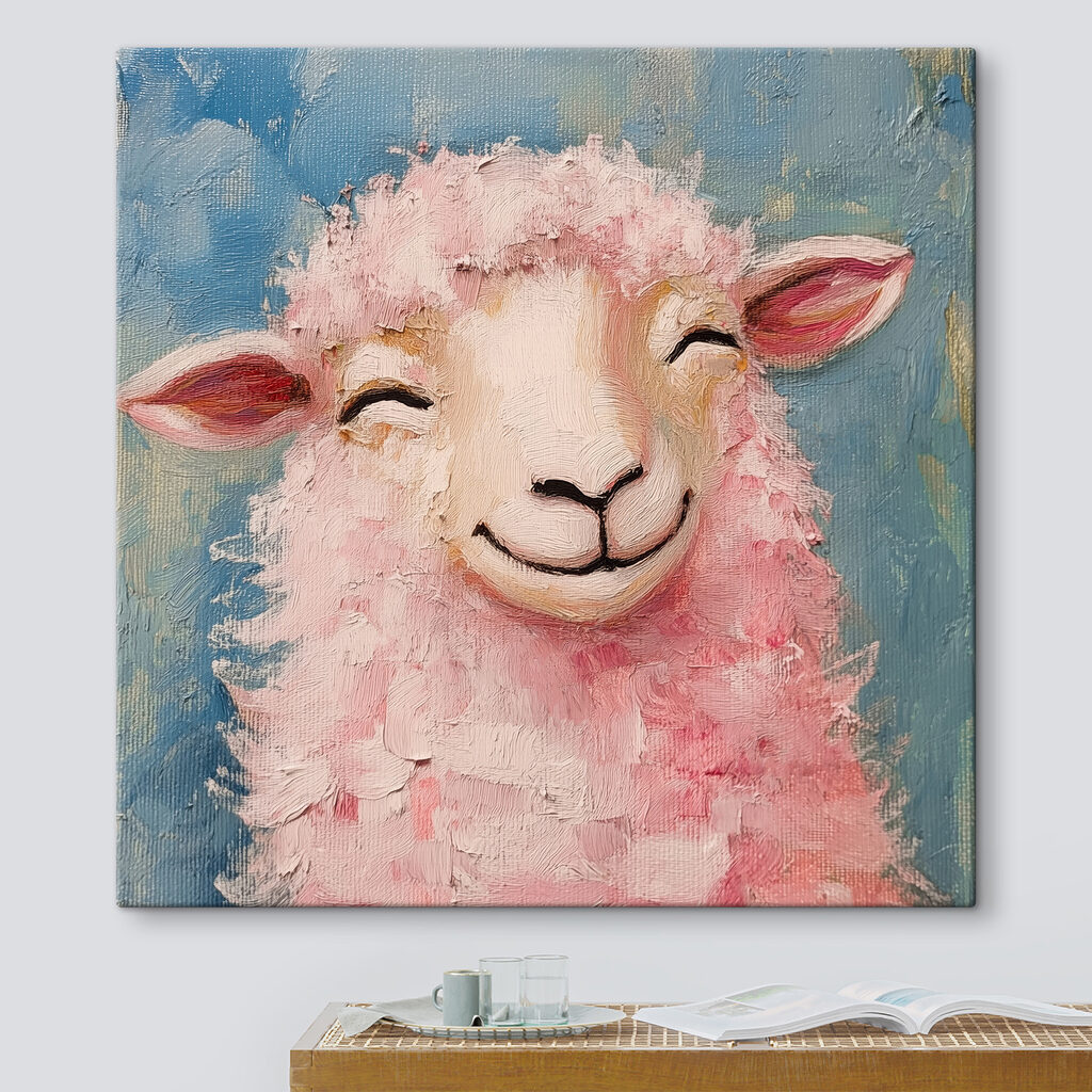 Painting of a pink sheep