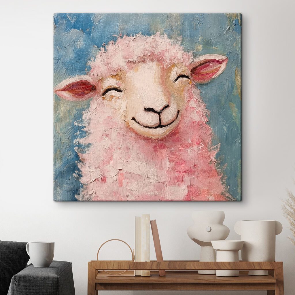 Painting of a pink sheep