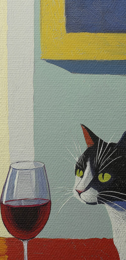 Cat sitting at a table with a plate and a plate Cat sitting at a table with a plate and a plate