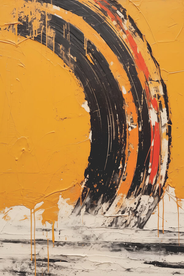 Black and orange paint on a yellow surface Black and orange paint on a yellow surface