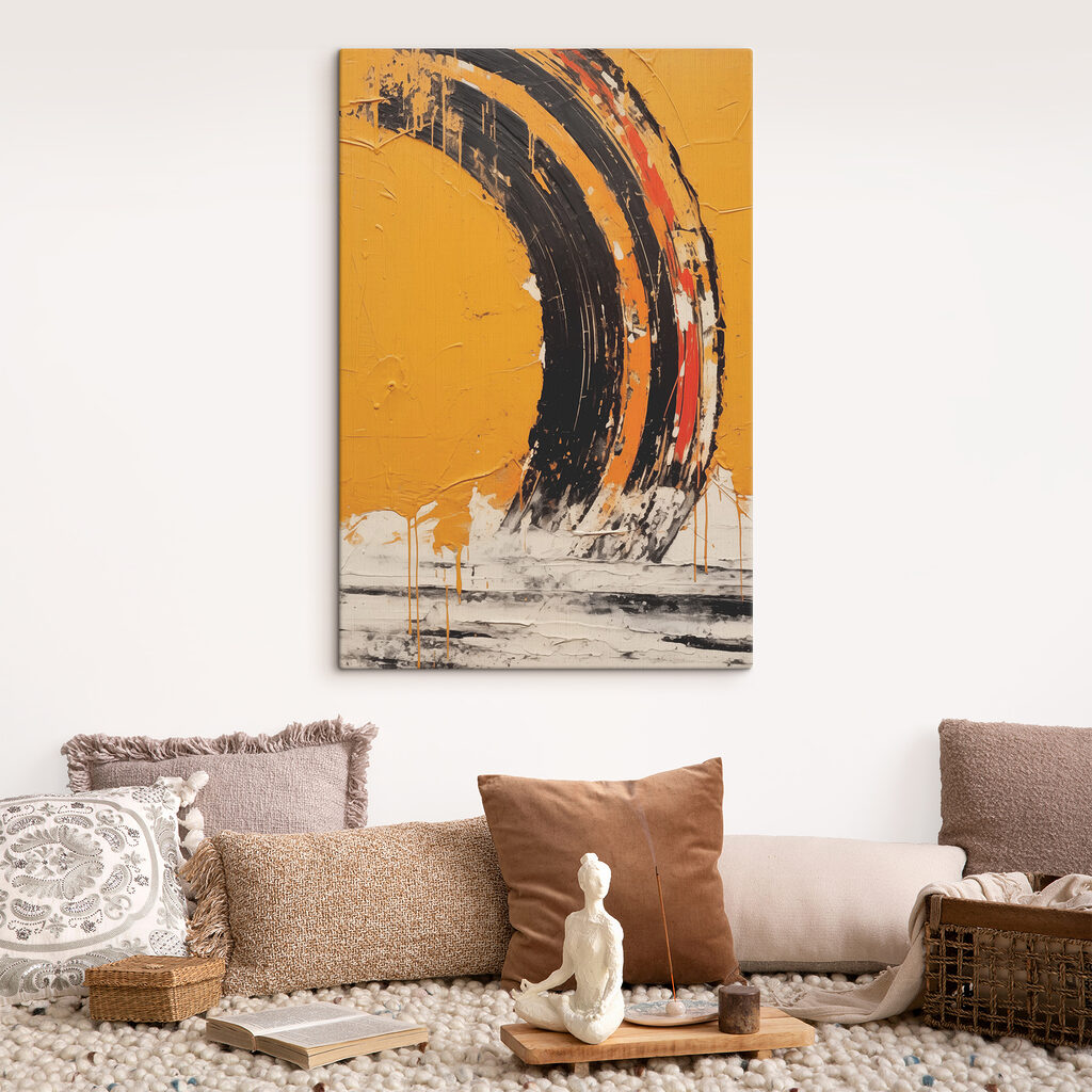 Black and orange paint on a yellow surface Black and orange paint on a yellow surface