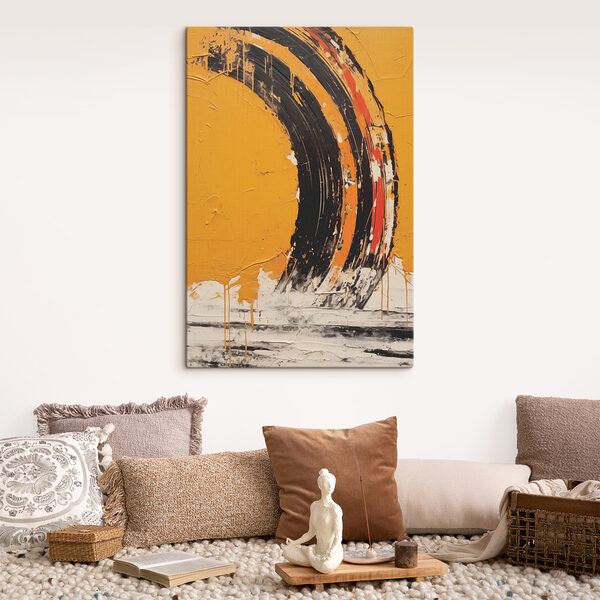 Black and orange paint on a yellow surface Black and orange paint on a yellow surface