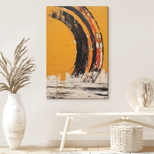 Black and orange paint on a yellow surface Black and orange paint on a yellow surface