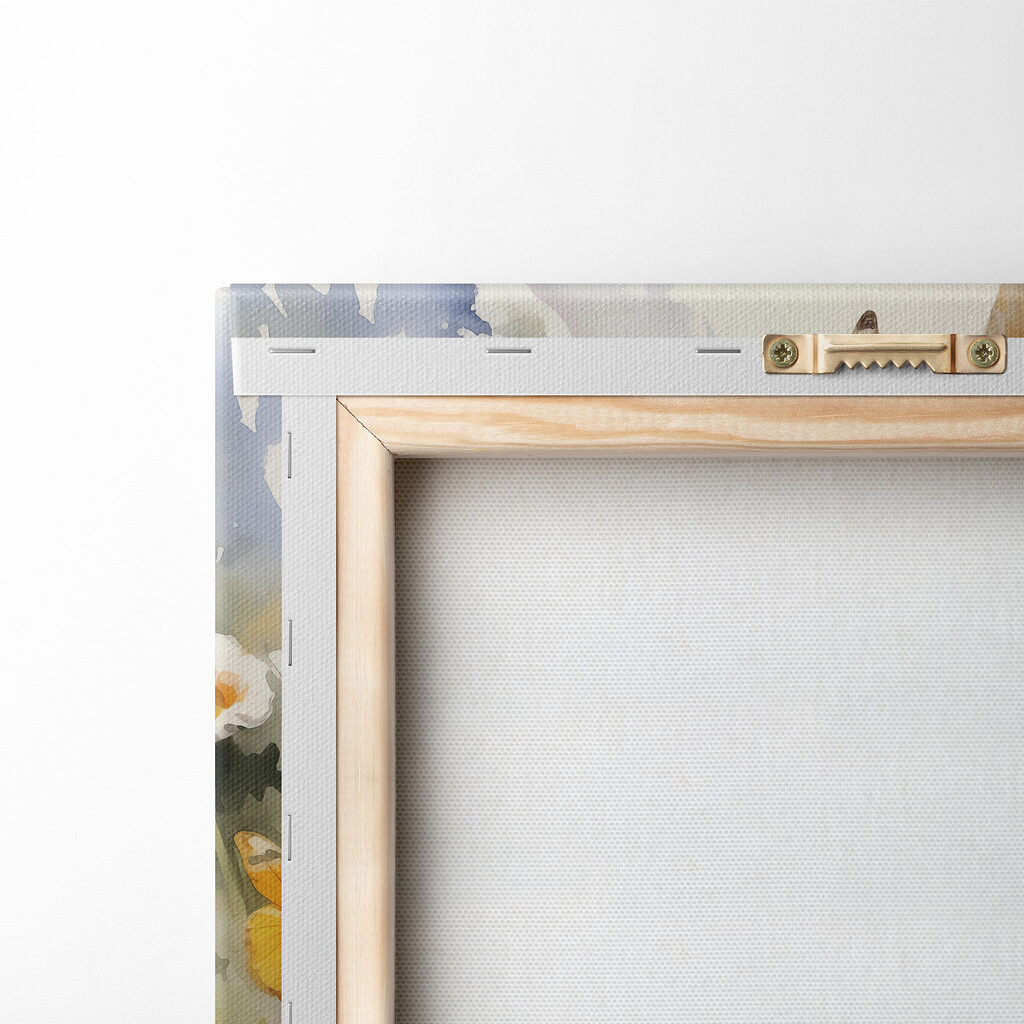 White dog with butterflies in a field of flowers White dog with butterflies in a field of flowers