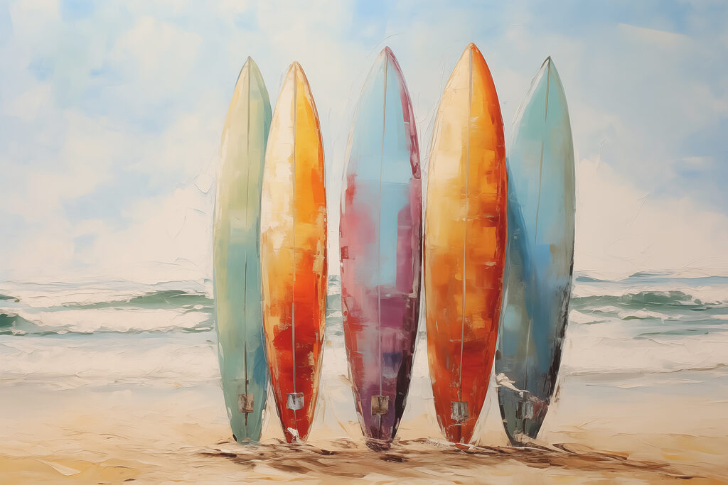 Group of surfboards on a beach
