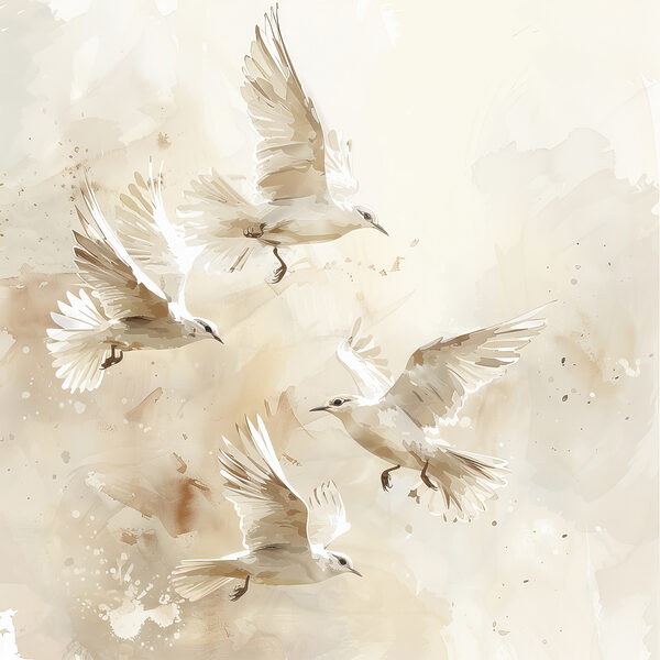 Group of white birds flying