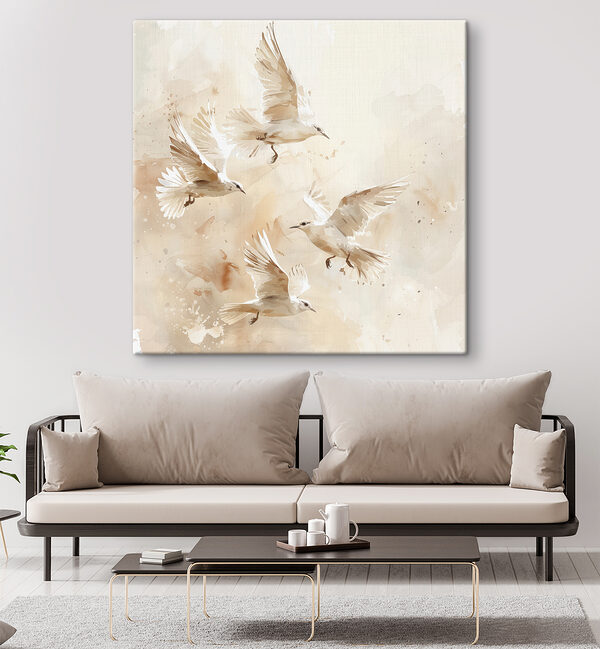 Group of white birds flying